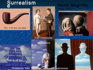 René Magritte
(1898-1954)
Surrealism
e
calcomania
amants
Voler l’impossible
El seductor 1953
La memòria
 
