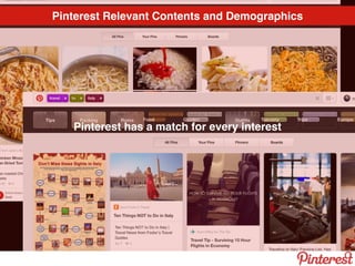 Pinterest Relevant Contents and Demographics
Pinterest has a match for every interest
 