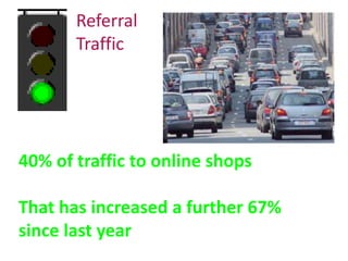 Referral 
Traffic 
40% of traffic to online shops 
That has increased a further 67% 
since last year 
 