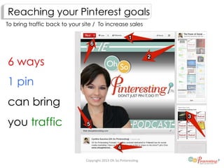 Copyright	
  2013	
  Oh	
  So	
  Pinteres5ng	
  
Reaching your Pinterest goals
To bring traffic back to your site / To inc...