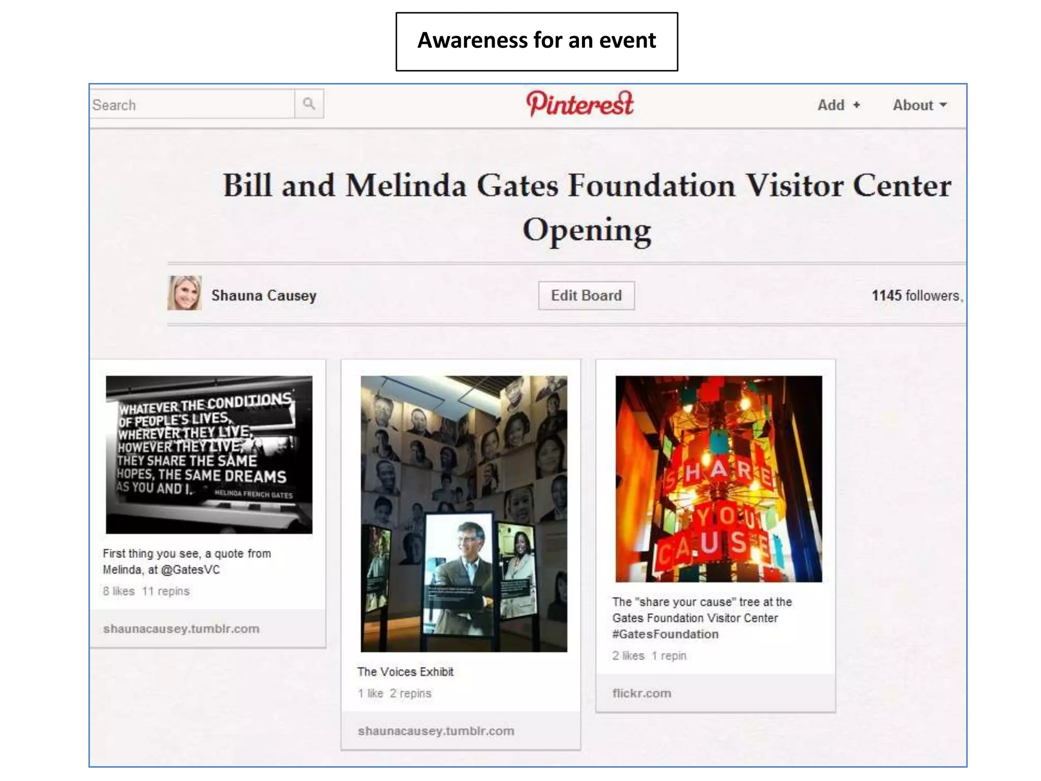 Awareness for an event
 