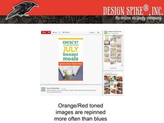 Orange/Red toned
images are repinned
more often than blues
 
