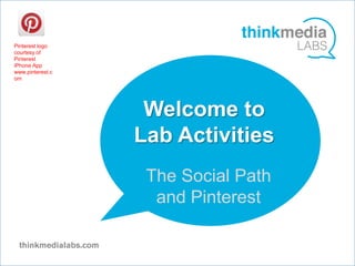Pinterest logo
courtesy of
Pinterest
iPhone App
www.pinterest.c
om




                   Welcome to
                  Lab vActivities
                   The Social Path
                    and Pinterest
 