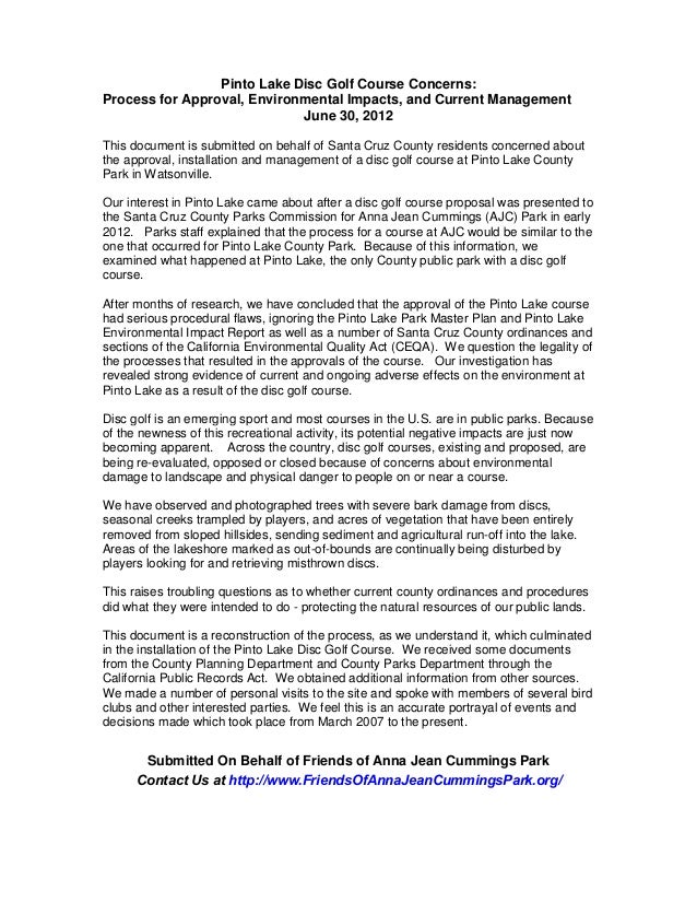 Pinto Lake Disc Golf Course Concerns Process For Approval Environme 
