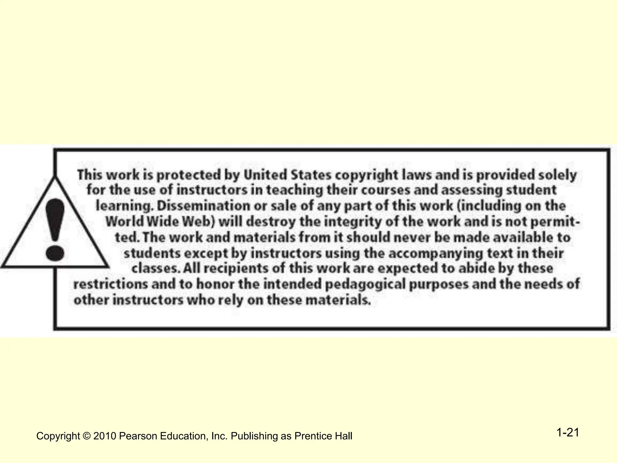 Copyright © 2010 Pearson Education, Inc. Publishing as Prentice Hall 1-21
 