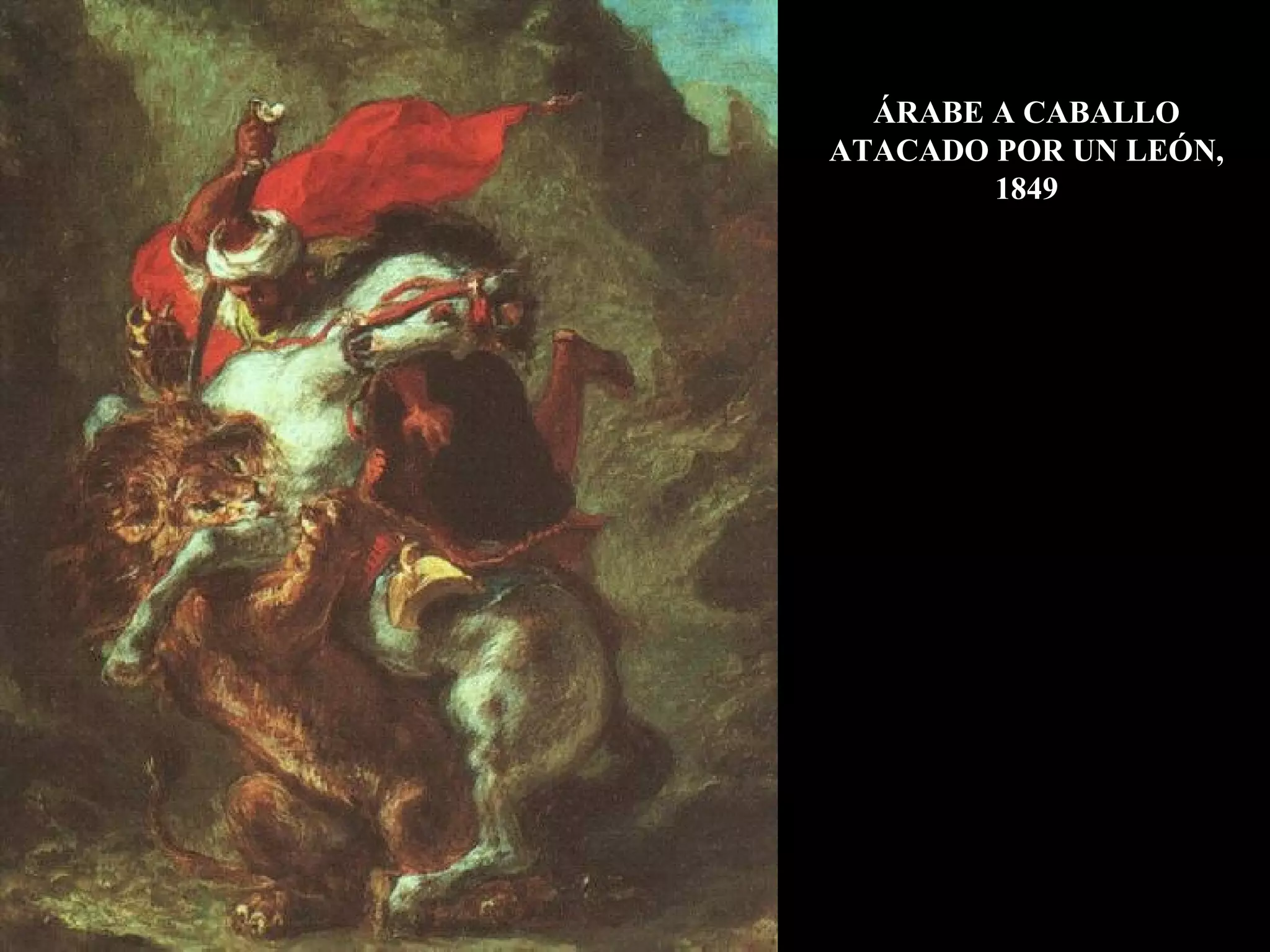 ÁRABE A CABALLO ATACADO POR UN LEÓN, 1849 