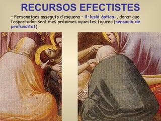 RECURSOS EFECTISTES Personatges asseguts d’esquena –  il·lusió òptica- , donat que l’espectador sent més pròximes aquestes figures ( sensació de profunditat ). 