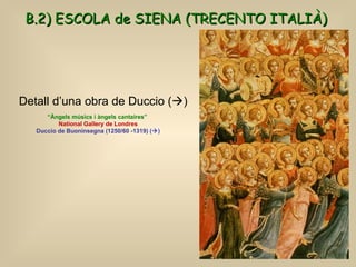 B.2) ESCOLA de SIENA (TRECENTO ITALIÀ)   Detall d’una obra de Duccio (  ) “ Àngels músics i àngels cantaires”  National G...