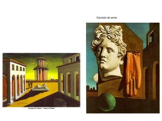 Composició en diagonal, no simètrica
Zona més
il·luminada.
Equilibra la composició
Línia de l'horitzó molt alta,
es confós amb el cel
Dibuix molt
Precís.
Línies pures,
acadèmiques
Hores distintes
Objectes amb molt detall
Però amb dimensions
no real, deformats
Llum: tenebrista, il·lumina suaument els objectes
Llum més forta
Elements durs
Elements tous.
Fluir del temps
Ús de colors freds,
càlids
Mirada reconduïda cap
les roques
 