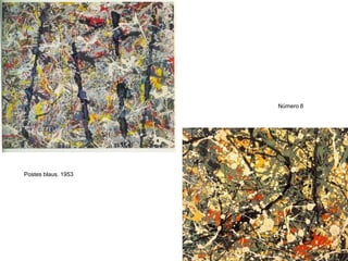 Pinzellada molt gruixuda
Molta densitat de matèria
Mirada molt fitxa
Línies diagonals
Traç gruixut
Composició oberta,
Plana, caòtica, desordenada
Traç violent
Colors tal com surten del
tub però embrutits
Tractament del rostre en diferents plans. expressivitat
Bolsa vermella
La figura es confós amb el fons
Cap referència espacial
 