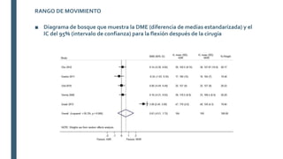 ■ Diagrama de bosque que muestra la DME (diferencia de medias estandarizada) y el
IC del 95% (intervalo de confianza) para la flexión después de la cirugía
RANGO DE MOVIMIENTO
 