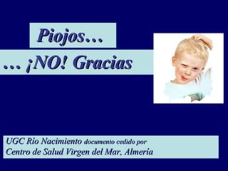 Piojos… …  ¡NO! Gracias UGC Río Nacimiento  documento cedido por Centro de Salud Virgen del Mar, Almería 