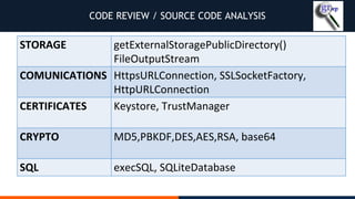 CODE REVIEW / SOURCE CODE ANALYSIS
 