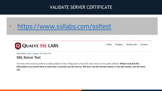 VALIDATE SERVER CERTIFICATE
▪ https://www.ssllabs.com/ssltest
 