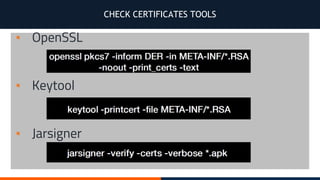 CHECK CERTIFICATES TOOLS
▪ OpenSSL
▪ Keytool
▪ Jarsigner
 