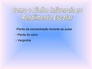 -Perda da concentração durante as aulas
- Perda do sono
- Vergonha
 