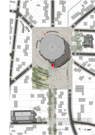 01 02
03
04
05
06
07
08
09
10
11
12
1314
15
16
17
18
19
20
21
22
23
24
EDUCACIÓN
SALUD
ESTUARIODELPLATA
EXPERIMENTACIÓN
D
ESARRO
LLO
AG
RÍC
O
LA
DEPO
RTE
1
2
8
9
10
11
11
11
11
12
6
7
45
3 13
1 Centro de Eventos Real de San Carlos / 2 Plaza Pública / 3 Sector
Húmedo / 4 Via-Parque Mihanovich / 5 Frontón / 6 Politécnico / 7 Museo del
ferrocarril / 8 Acceso vehicular a estacionamiento subterraneo / 9 Acceso
peatonal a estacionamiento subterraneo / 10 Acceso principal / 11 Acce-
sos secundarios / 12 Acceso de servicios / 13 Espejo de agua
PLANTA DEL CONJUNTO
esc. 1:1200 0
4 28
12
 