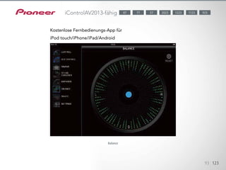Bei iControlAV2013 handelt es sich um eine von Pioneer entwickelte App
für iPod touch/iPhone/iPad/Android, die Sie kostenlos
im App Store oder Android
Market herunterladen können.
93 123
iControlAV2013-fähig
Kostenlose Fernbedienungs-App für
iPod touch/iPhone/iPad/Android
Balance
1123 9232023 122377 5787
 