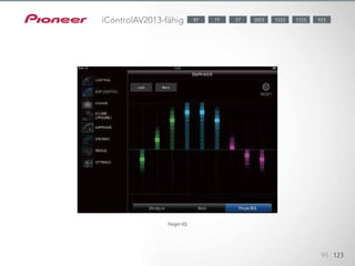 Diese aktuelle Version überzeugt mit erweiterten Funktionen. So können Sie
mit Ihrem Finger EQ-Kurven zeichnen. Auf dem
iPad werden alle grundlegenden Bedienfunktionen auf einem
Bildschirm angezeigt, und Sie haben die Möglichkeit, MCACC-Messdaten
vom AV-Receiver zu laden und anzuzeigen.
iControlAV2013 ist mit der vertikalen und horizontalen Display-Anzeige des
iPad kompatibel.
95 123
iControlAV2013-fähig
Finger-EQ
1123 9232023 122377 5787
 