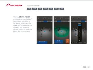 101 123 
iControlAV5 Ready 
LX88 LX78 LX58 2024 1224 924 824 
The new STATUS VIEWER 
provides graphical display of 
input/output and status of 
the playing content, and the 
image of both real and virtual 
speakers. You can enjoy 
intuitive control for Input, Link, 
Phase, and Channel Level. 
 