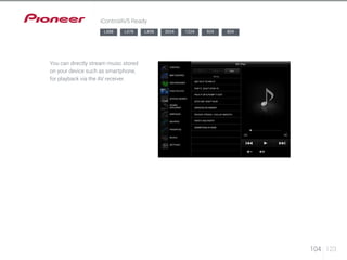104 123 
iControlAV5 Ready 
LX88 LX78 LX58 2024 1224 924 824 
You can directly stream music stored 
on your device such as smartphone, 
for playback via the AV receiver. 
 