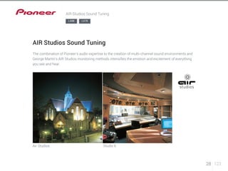 LX88 LX78 
Air Studios Studio 6 
28 123 
AIR Studios Sound Tuning 
AIR Studios Sound Tuning 
The combination of Pioneer’s audio expertise to the creation of multi-channel sound environments and 
George Martin’s AIR Studios monitoring methods intensifies the emotion and excitement of everything 
you see and hear. 
 