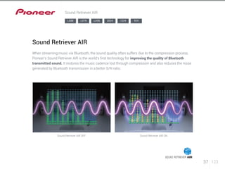 37 123 
Sound Retriever AIR 
LX88 LX78 LX58 2024 1224 924 
Sound Retriever AIR 
When streaming music via Bluetooth, the sound quality often suffers due to the compression process. 
Pioneer’s Sound Retriever AIR is the world’s first technology for improving the quality of Bluetooth 
transmitted sound. It restores the music cadence lost through compression and also reduces the noise 
generated by Bluetooth transmission in a better S/N ratio. 
Sound Retriever AIR OFF Sound Retriever AIR ON 
 