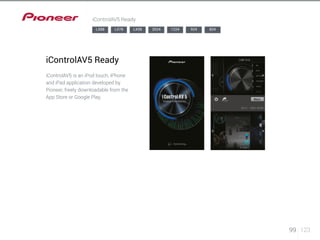 99 123 
iControlAV5 Ready 
LX88 LX78 LX58 2024 1224 924 824 
iControlAV5 Ready 
iControlAV5 is an iPod touch, iPhone 
and iPad application developed by 
Pioneer, freely downloadable from the 
App Store or Google Play. 
 