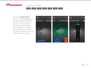 PRINCIPAL PRINCIPAL PRINCIPAL 
102 125 
Prêt pour iControlAV5 
LX88 LX78 LX58 2024 1224 924 824 
Le nouveau Status Viewer 
propose un affichage graphique 
des entrées/sorties et l’état du 
contenu en cours de lecture, 
de même qu’une image des 
enceintes réelles et virtuelles. 
Vous bénéficiez d’un contrôle 
intuitif pour l’entrée, la liaison, la 
phase et le niveau de canal. 
ENTRÉE LIEN ENTRÉE LIEN 
ENTRÉE LIEN 
Contrôle de phase: ACTIF 
EQ : ACTIF 
Hauteur 
Large 
Profondeur 
PQLS : INACTIF 
A Retriever: ACTIF 
Charge Enregistrer Tout 
niveau 
Ré-initialiser 
 