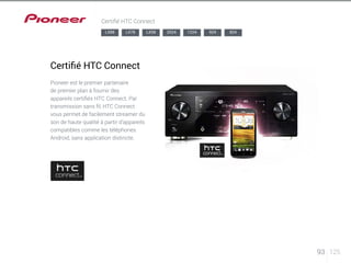 93 125 
Certifié HTC Connect 
LX88 LX78 LX58 2024 1224 924 824 
Certifié HTC Connect 
Pioneer est le premier partenaire 
de premier plan à fournir des 
appareils certifiés HTC Connect. Par 
transmission sans fil, HTC Connect 
vous permet de facilement streamer du 
son de haute qualité à partir d’appareils 
compatibles comme les téléphones 
Android, sans application distincte. 
 