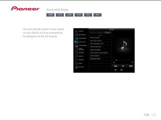 104 123 
iControlAV5 Ready 
LX88 LX78 LX58 1224 924 824 
You can directly stream music stored 
on your device such as smartphone, 
for playback via the AV receiver. 
 