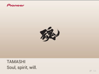 TAMASHI 
Soul, spirit, will. 
27 123 
 