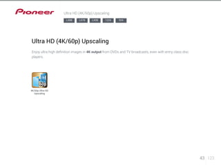 43 123 
Ultra HD (4K/60p) Upscaling 
Ultra HD (4K/60p) Upscaling 
Enjoy ultra high definition images in 4K output from DVDs and TV broadcasts, even with entry class disc 
players. 
4K/60p Ultra HD 
Upscaling 
LX88 LX78 LX58 1224 924 
 