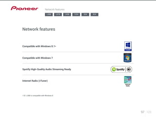 97 123 
Network features 
LX88 LX78 LX58 1224 924 824 
Network features 
Compatible with Windows 8.1* 
Compatible with Windows 7 
Spotify High-Quality Audio Streaming Ready 
Internet Radio (vTuner) 
* SC-LX88 is compatible with Windows 8 
 