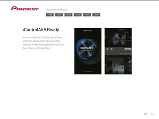 99 123 
iControlAV5 Ready 
LX88 LX78 LX58 1224 924 824 
iControlAV5 Ready 
iControlAV5 is an iPod touch, iPhone 
and iPad application developed by 
Pioneer, freely downloadable from the 
App Store or Google Play. 
 