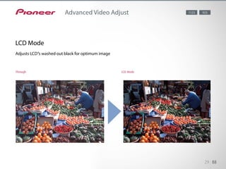 29 88
Advanced Video Adjust 1123 923
Through LCD Mode
LCD Mode
Adjusts LCD’’s washed out black for optimum image
 