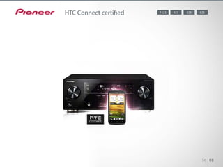 Pioneer is the first leading partner to provide HTC Connect certified de-
vices. Through wireless transmission, HTC Connect lets you easily stream
high-quality audio from compatible devices such as Android phones, with
no need for a separate app.
56 88
HTC Connect certified 828923 8231123
 