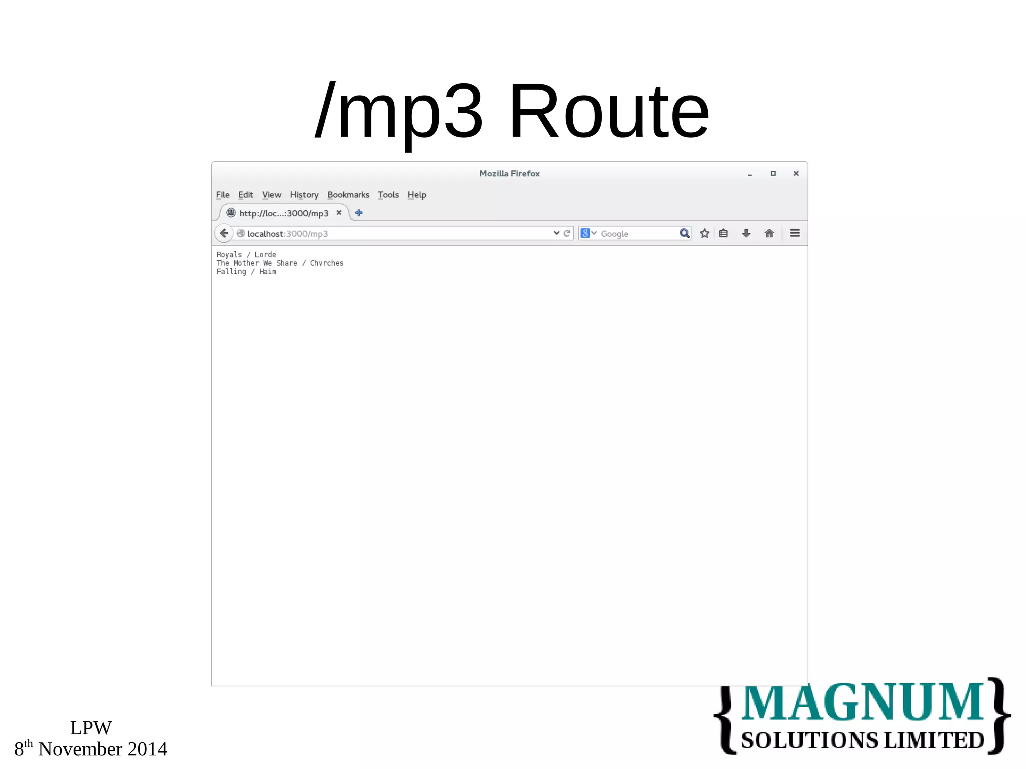 LPW 
8th November 2014 
/mp3 Route 
 