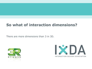 So what of interaction dimensions?


There are more dimensions than 3 in 3D.
 