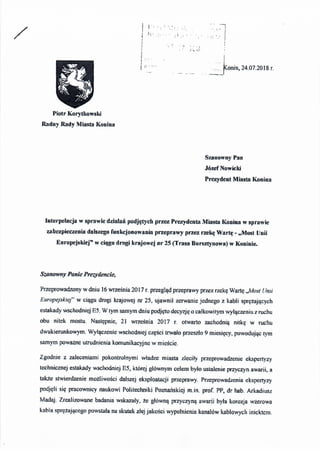 Piotr Korytkowski, interpelacja w sprawie przeprawy.