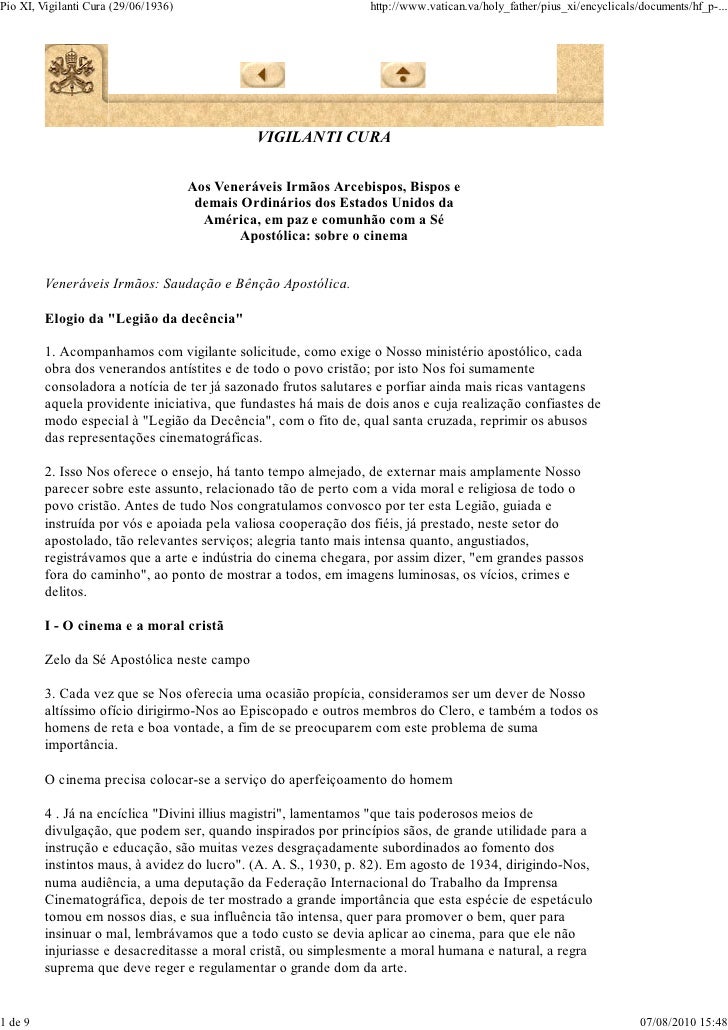 Vigilanti Cura (sobre o cinema) Pio XI