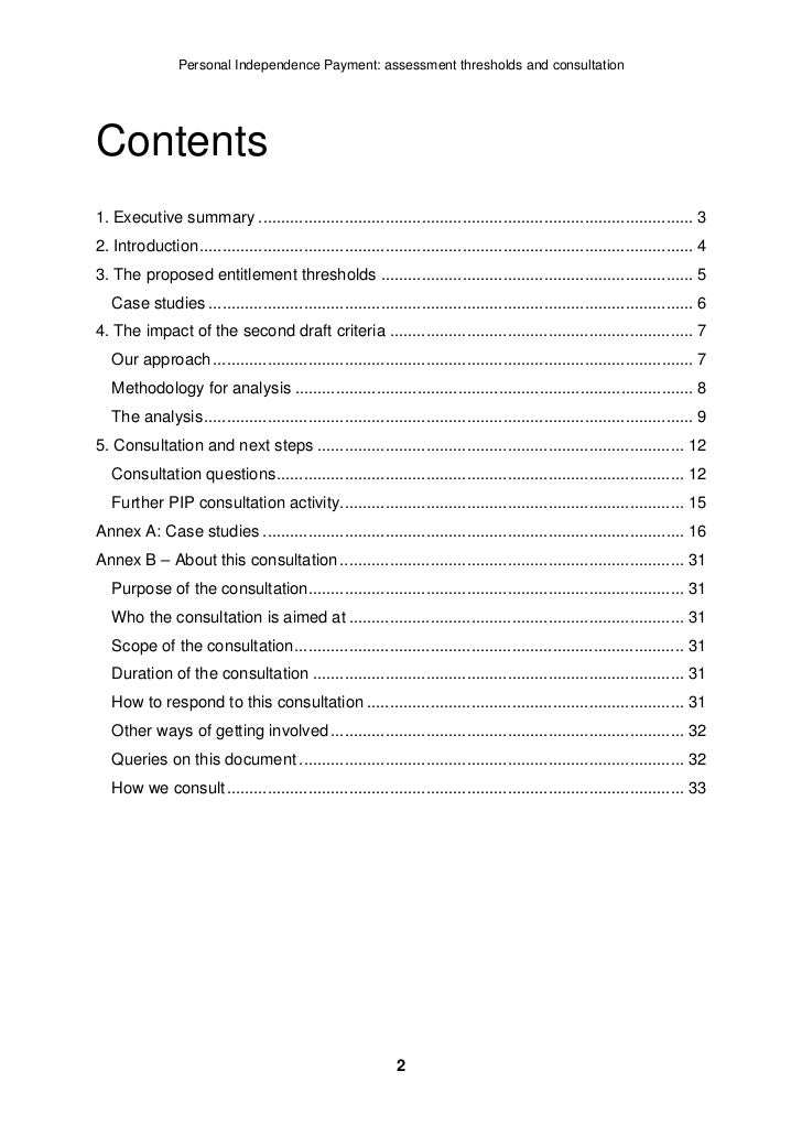 PIP assessment thresholds and consultation
