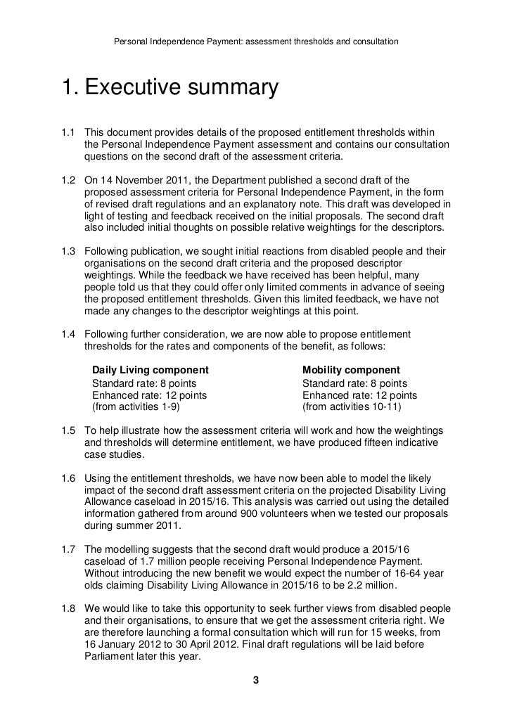 PIP assessment thresholds and consultation