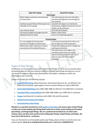 Pipe Fittings Manufacturing Process