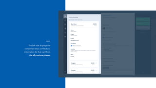 The left side displays the
completed steps or filled out
information for that card from
the all previous phases.
 