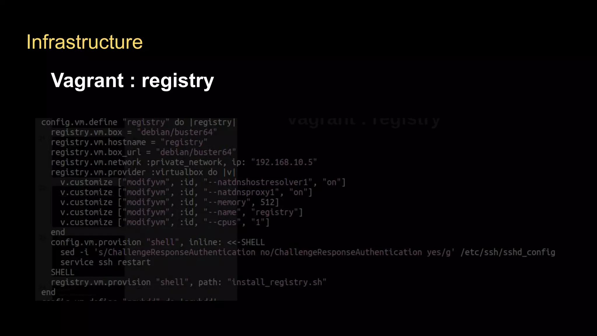 Infrastructure
Vagrant : registry
 