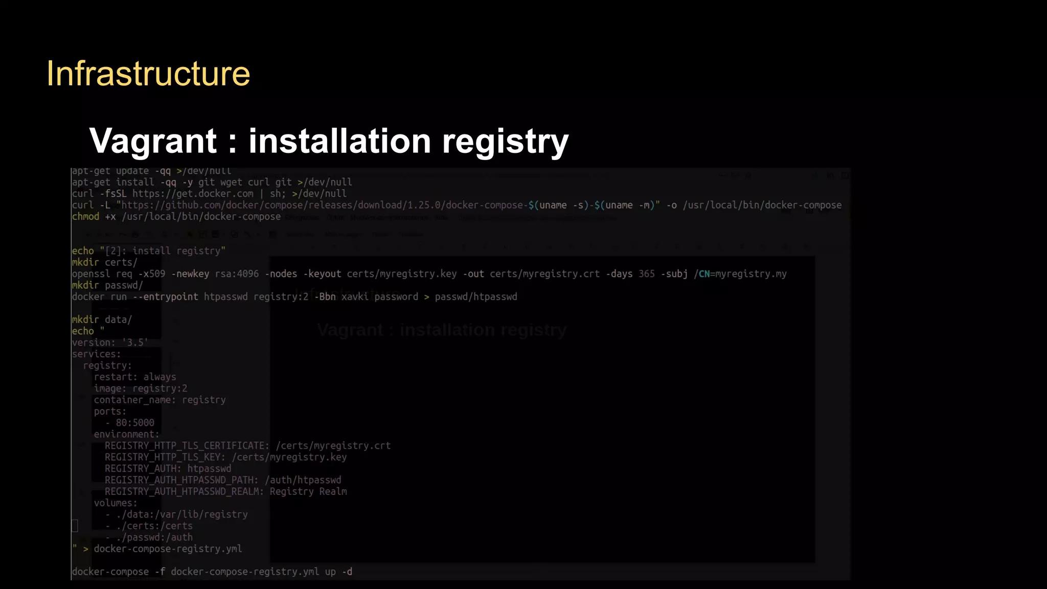 Infrastructure
Vagrant : installation registry
 