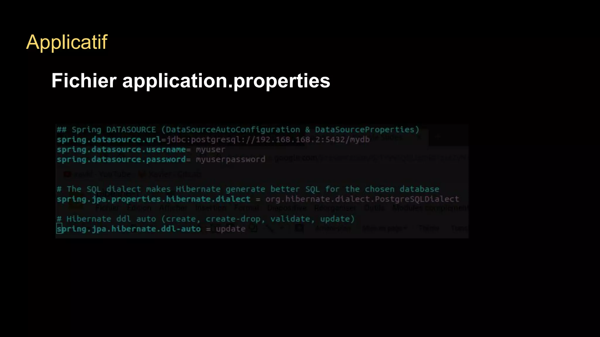 Applicatif
Fichier application.properties
 