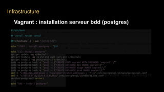 Infrastructure
Vagrant : installation serveur bdd (postgres)
 