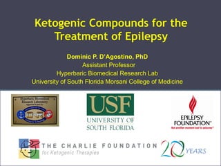 Ketogenic Compounds for the
Treatment of Epilepsy
Dominic P. D’Agostino, PhD
Assistant Professor
Hyperbaric Biomedical Research Lab
University of South Florida Morsani College of Medicine
 